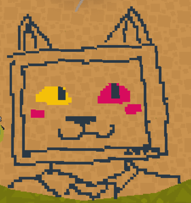 Comcat, drawn in Webfishing. This was mostly because I realized I could, with the pink and yellow chalk for her eyes