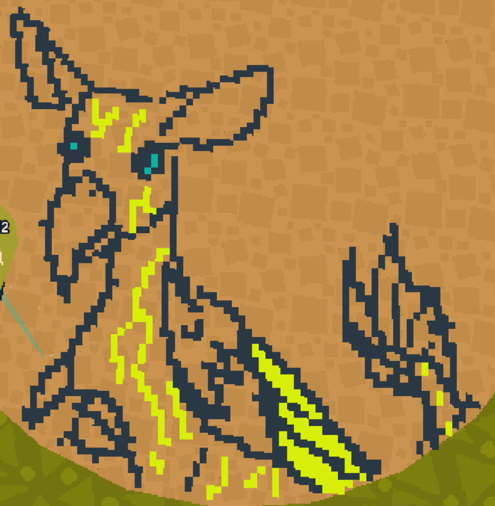 The Creature, a fucked up 'dog' I made in the Sims 4 for Mahito from jjk, drawn in Webfishing. Her stripes are rainbow, so this was with the rainbow chalk